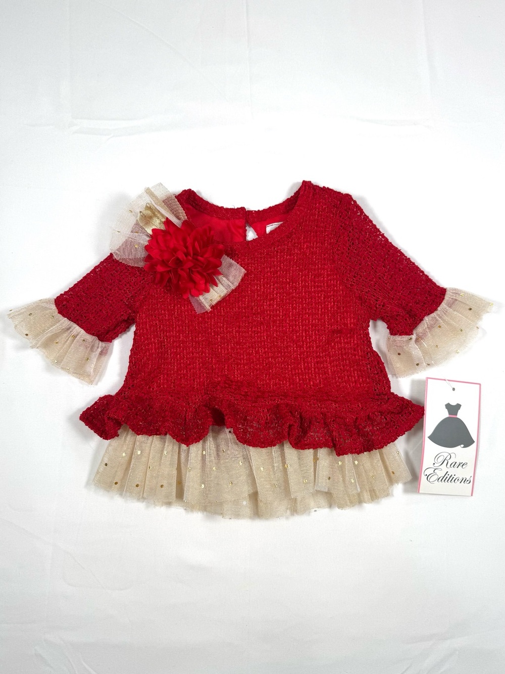 NWT RARE EDITIONS Baby Girls Holiday Tulle Peplum Ruffle Top 6-9M Christmas NEW